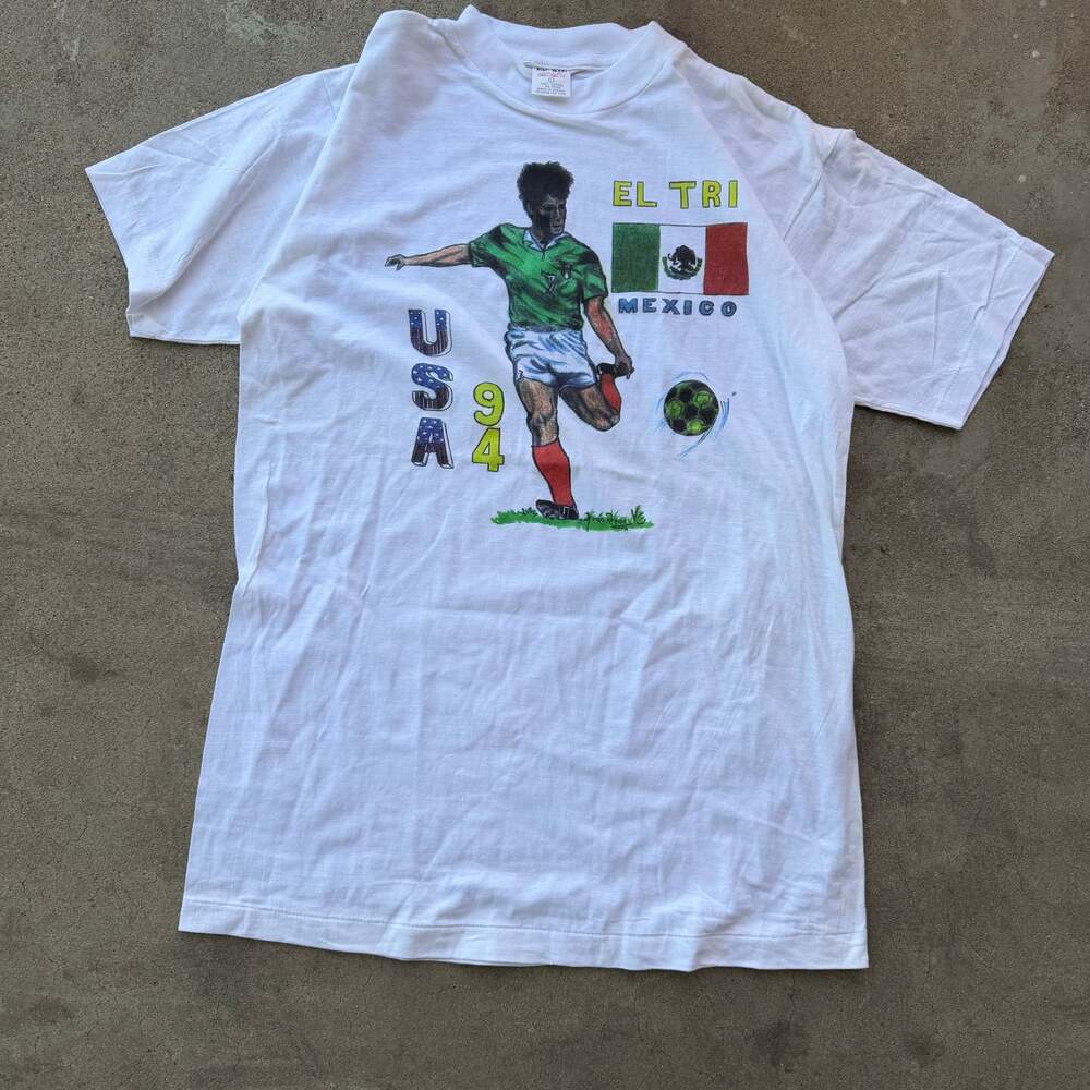 Vintage 1994 World Cup Mexico Soccer El Tri T-Shirt Hugo Sanchez USA 94